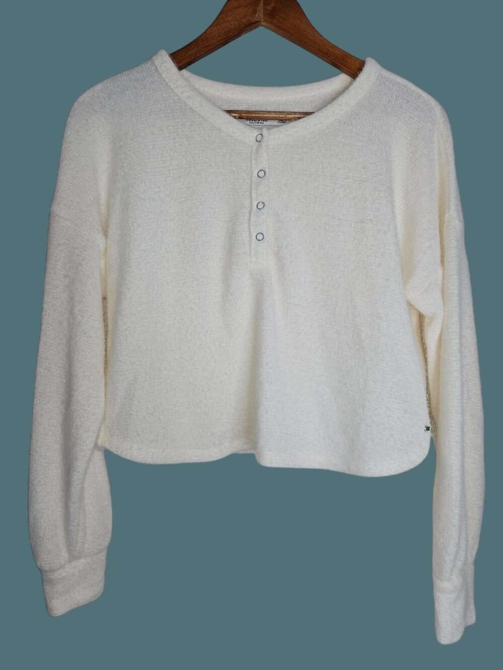 Hollister Women's Soft Knit Henley Sweater Button Closure Small Cream